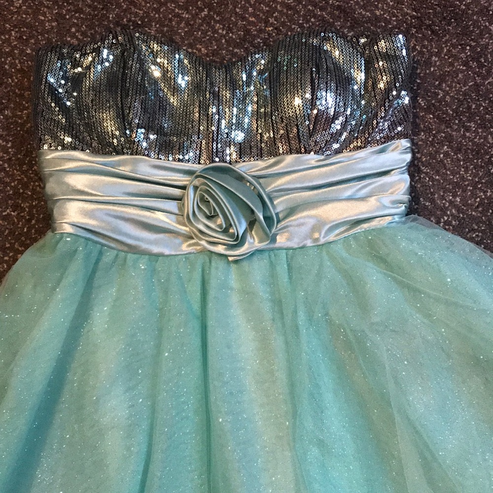 Light teal/aqua/blue homecoming dress